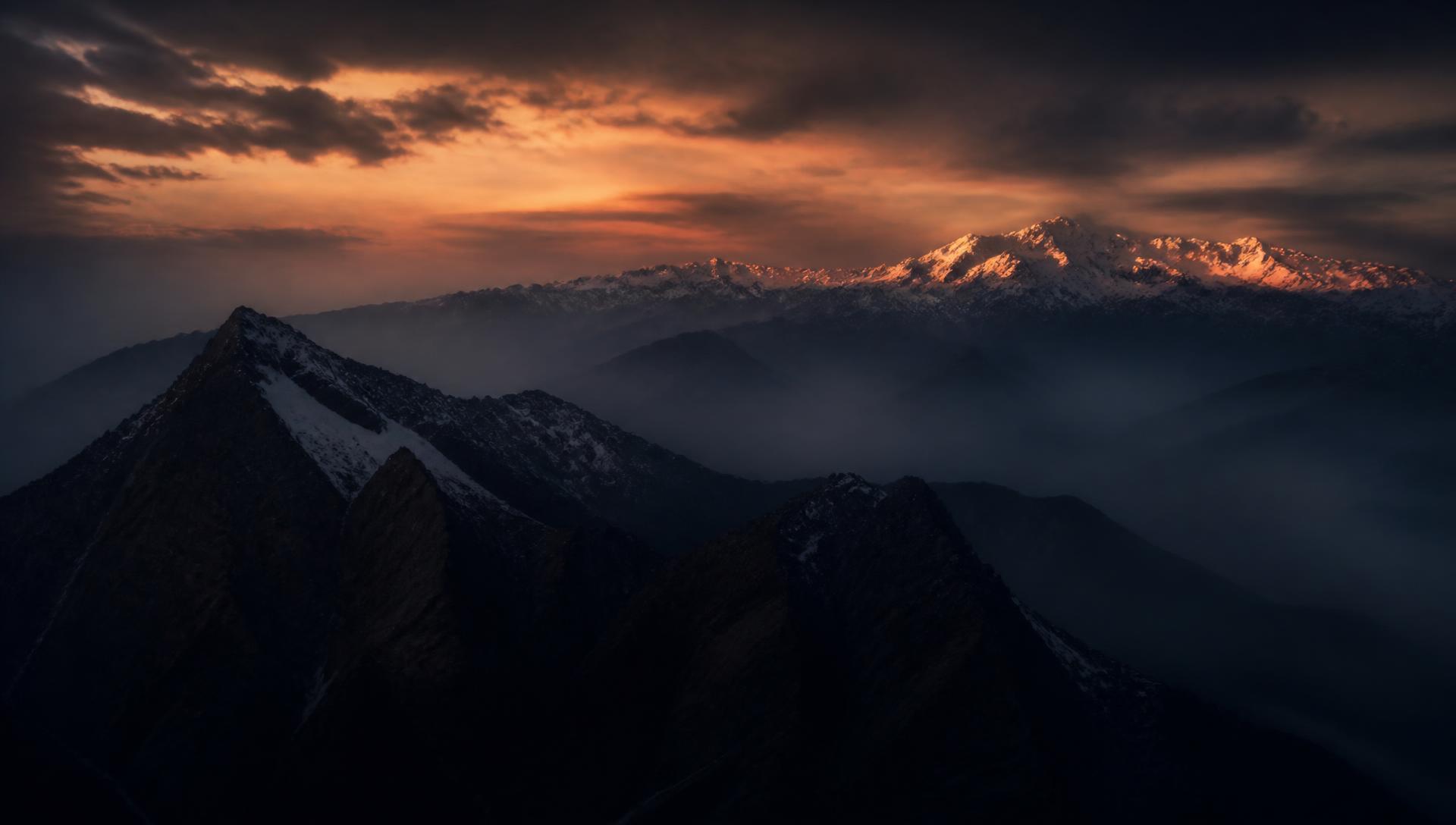 Himalayan ridge lines at dusk